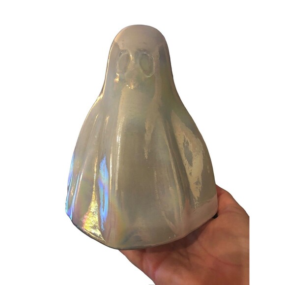 Halloween Iridescent Milky Glass? Phantom Hollow Ghost 7" Figurine Decor NEW - Picture 3 of 13
